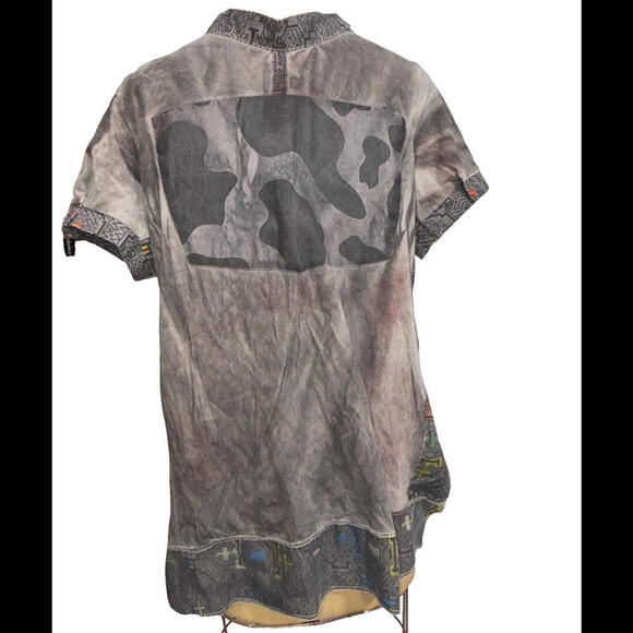 Juan Carlos Centeno Baca Organic Hand Made Tribal Patchwork Lace Front Tee - Picture 2 of 15